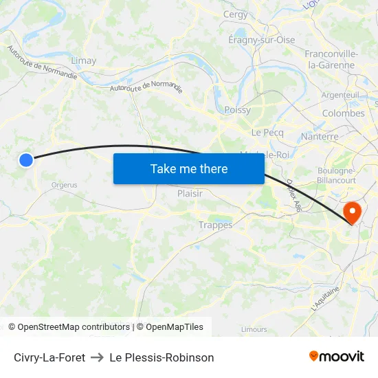 Civry-La-Foret to Le Plessis-Robinson map