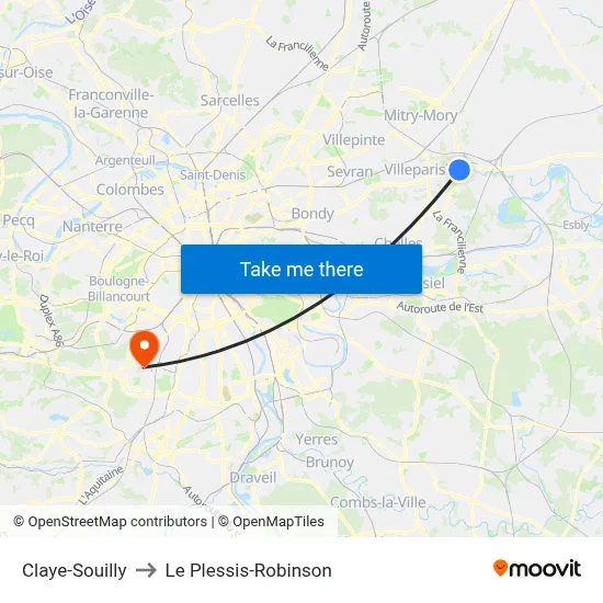 Claye-Souilly to Le Plessis-Robinson map