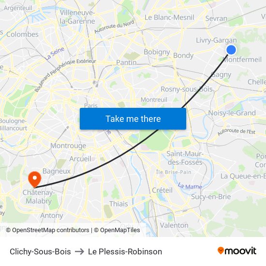 Clichy-Sous-Bois to Le Plessis-Robinson map