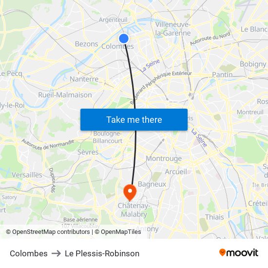 Colombes to Le Plessis-Robinson map
