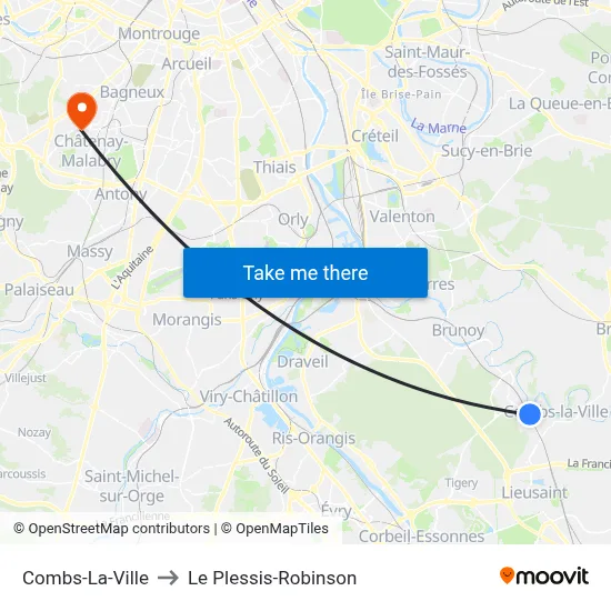 Combs-La-Ville to Le Plessis-Robinson map
