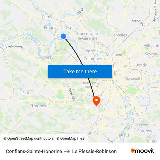 Conflans-Sainte-Honorine to Le Plessis-Robinson map