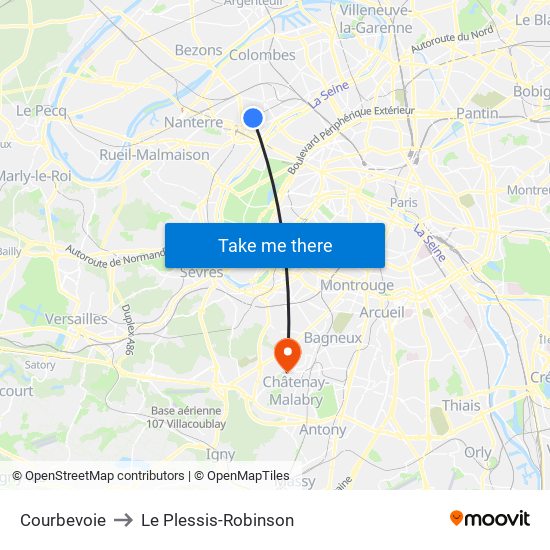 Courbevoie to Le Plessis-Robinson map