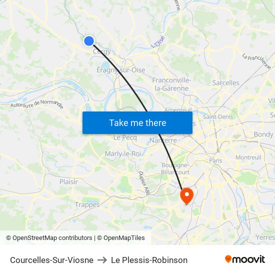 Courcelles-Sur-Viosne to Le Plessis-Robinson map