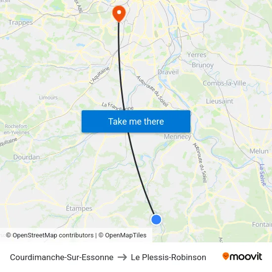 Courdimanche-Sur-Essonne to Le Plessis-Robinson map