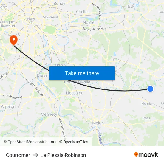 Courtomer to Le Plessis-Robinson map