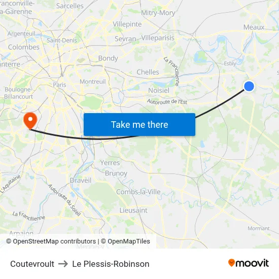 Coutevroult to Le Plessis-Robinson map