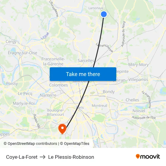 Coye-La-Foret to Le Plessis-Robinson map