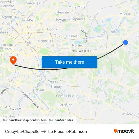 Crecy-La-Chapelle to Le Plessis-Robinson map