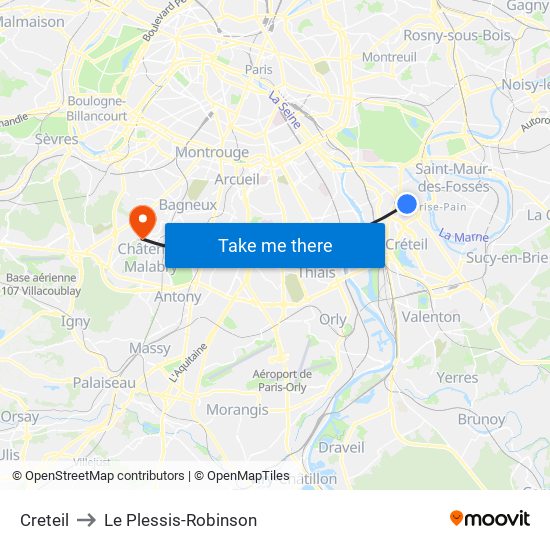 Creteil to Le Plessis-Robinson map