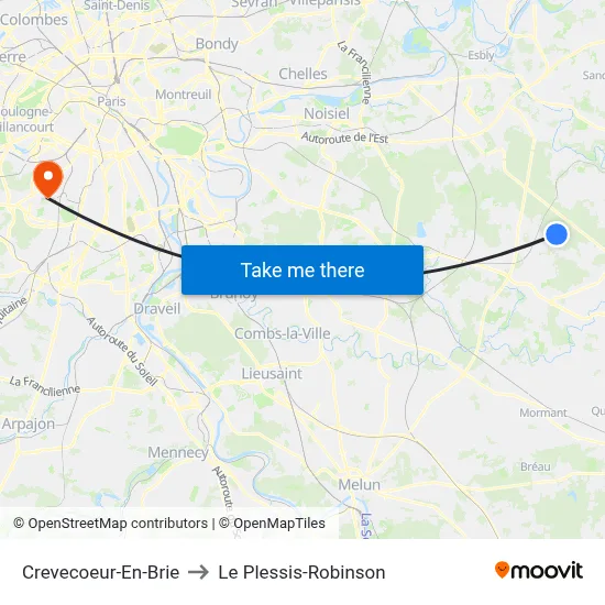 Crevecoeur-En-Brie to Le Plessis-Robinson map