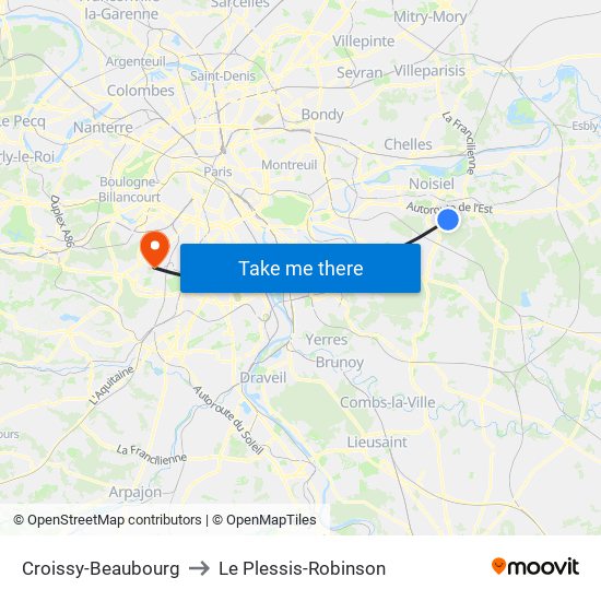 Croissy-Beaubourg to Le Plessis-Robinson map