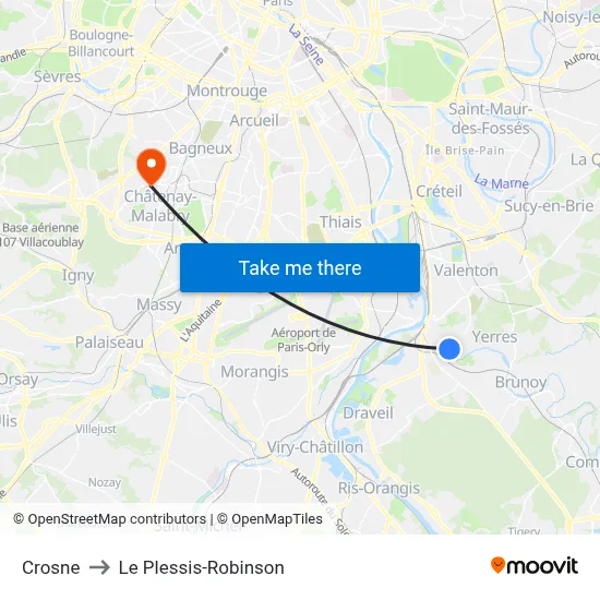 Crosne to Le Plessis-Robinson map