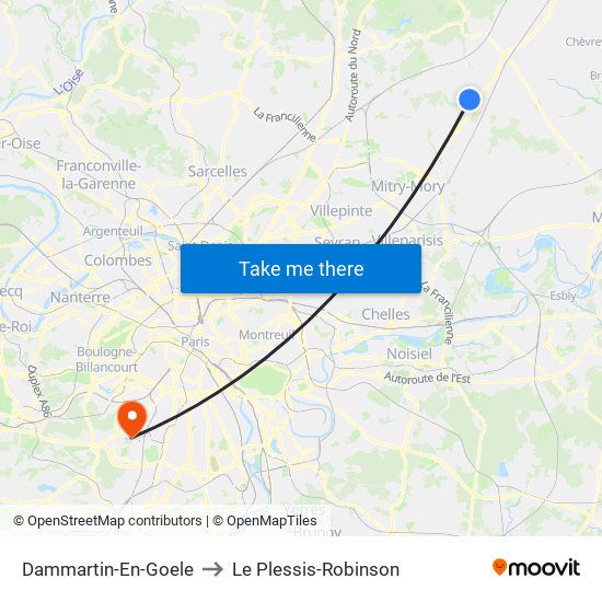 Dammartin-En-Goele to Le Plessis-Robinson map