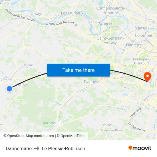 Dannemarie to Le Plessis-Robinson map