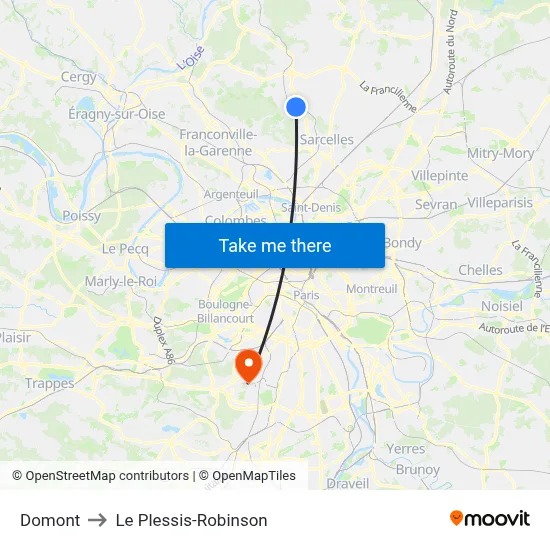 Domont to Le Plessis-Robinson map