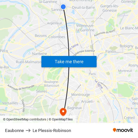 Eaubonne to Le Plessis-Robinson map