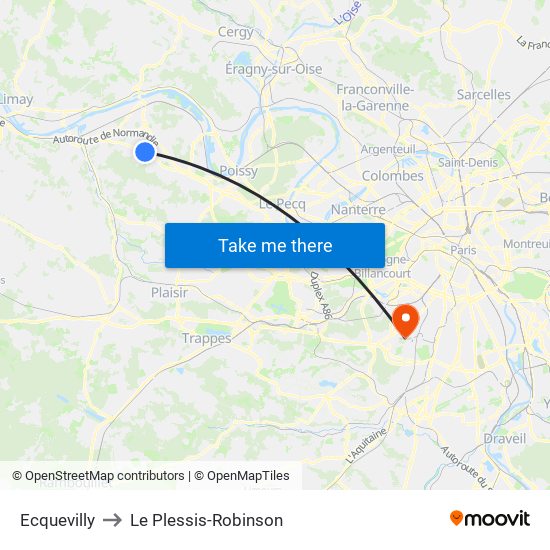 Ecquevilly to Le Plessis-Robinson map