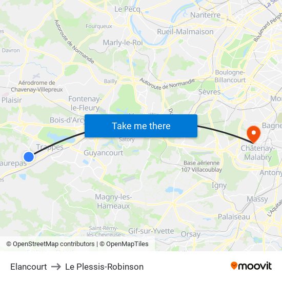 Elancourt to Le Plessis-Robinson map