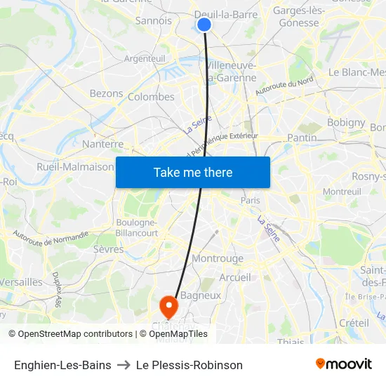 Enghien-Les-Bains to Le Plessis-Robinson map