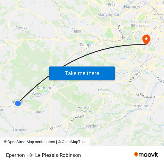 Epernon to Le Plessis-Robinson map
