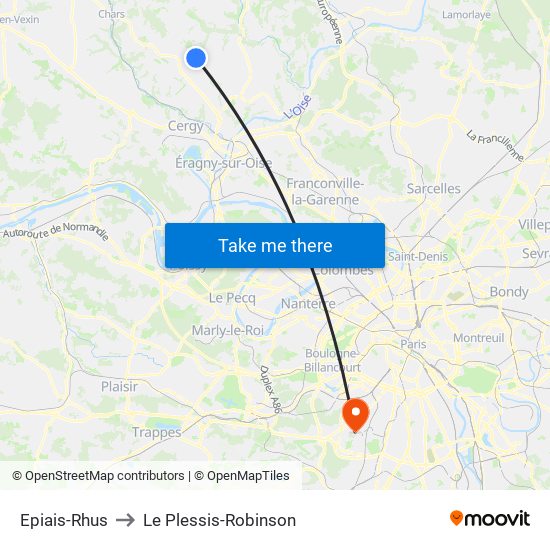 Epiais-Rhus to Le Plessis-Robinson map