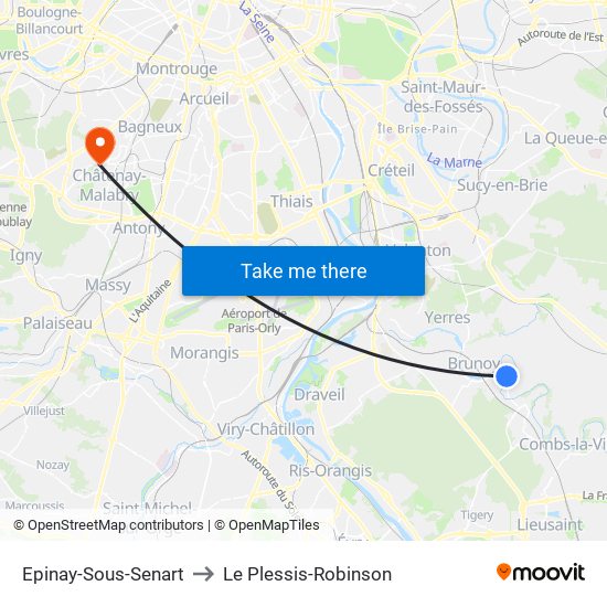 Epinay-Sous-Senart to Le Plessis-Robinson map