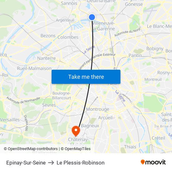 Epinay-Sur-Seine to Le Plessis-Robinson map