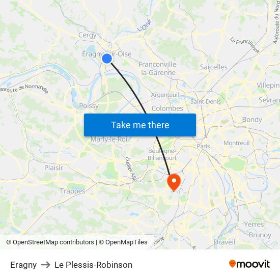 Eragny to Le Plessis-Robinson map