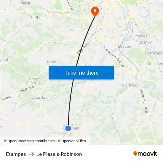 Etampes to Le Plessis-Robinson map