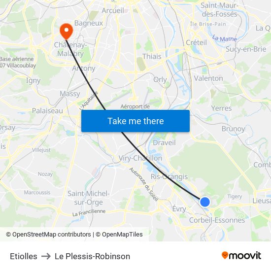 Etiolles to Le Plessis-Robinson map