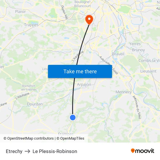 Etrechy to Le Plessis-Robinson map