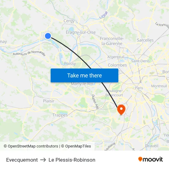 Evecquemont to Le Plessis-Robinson map