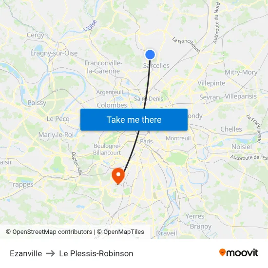 Ezanville to Le Plessis-Robinson map
