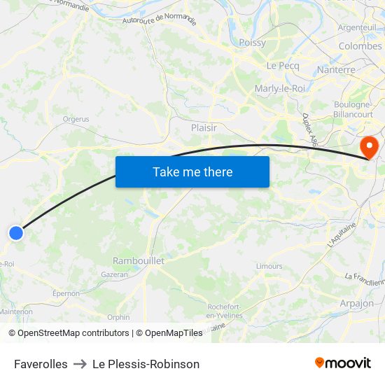 Faverolles to Le Plessis-Robinson map