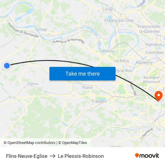 Flins-Neuve-Eglise to Le Plessis-Robinson map