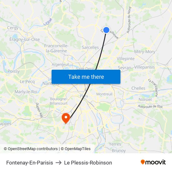 Fontenay-En-Parisis to Le Plessis-Robinson map
