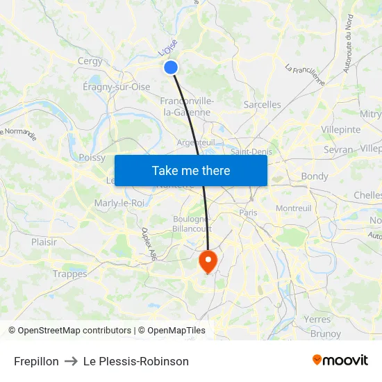 Frepillon to Le Plessis-Robinson map