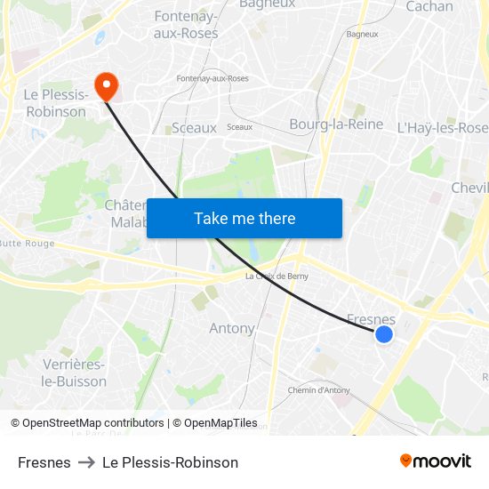 Fresnes to Le Plessis-Robinson map