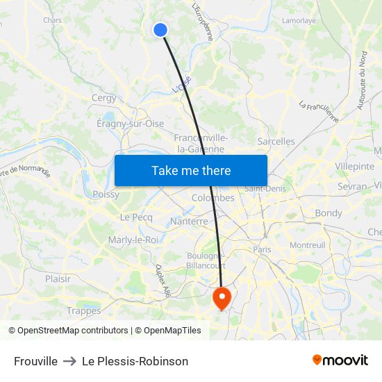 Frouville to Le Plessis-Robinson map