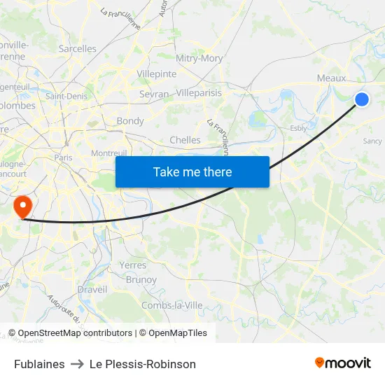 Fublaines to Le Plessis-Robinson map