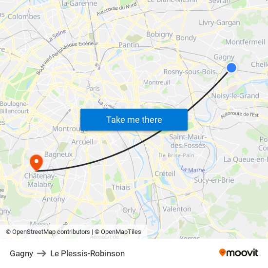 Gagny to Le Plessis-Robinson map