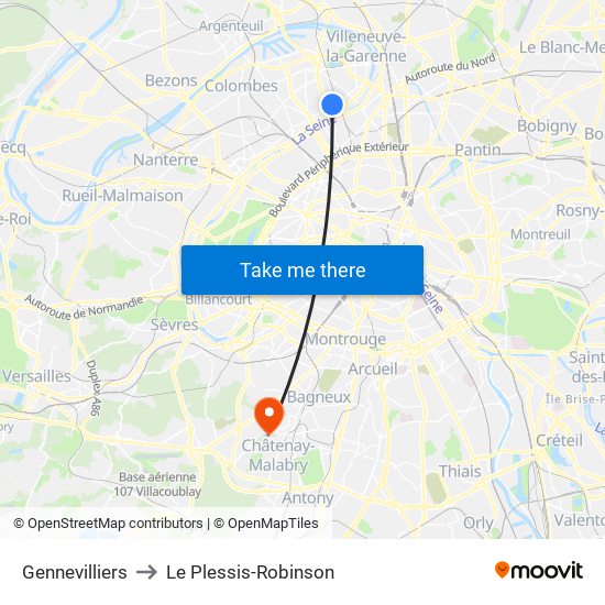 Gennevilliers to Le Plessis-Robinson map