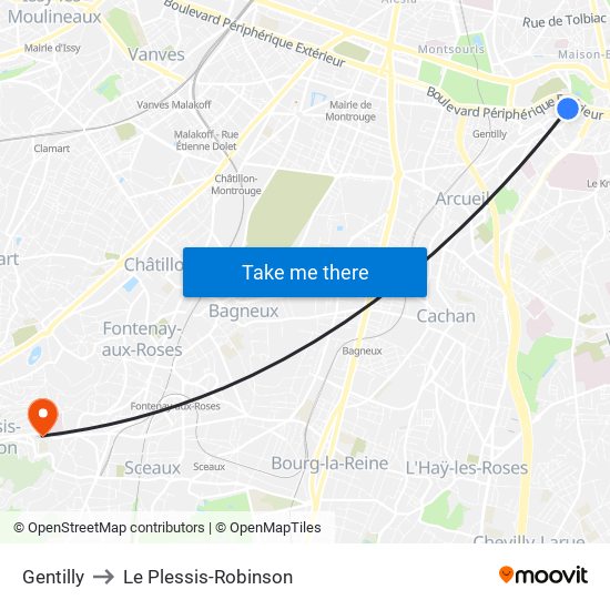 Gentilly to Le Plessis-Robinson map