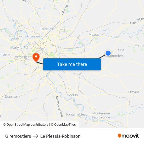 Giremoutiers to Le Plessis-Robinson map