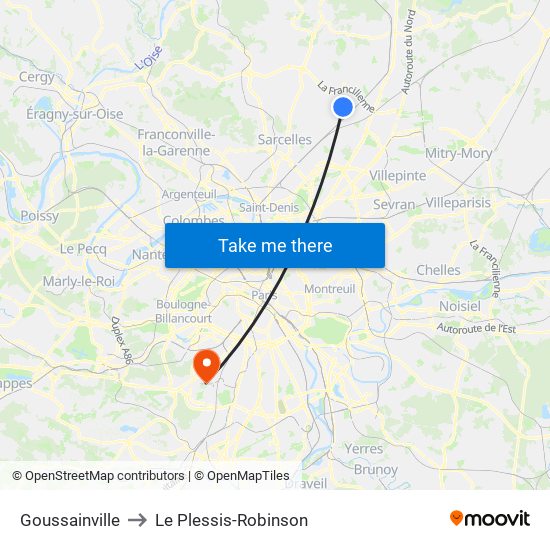 Goussainville to Le Plessis-Robinson map