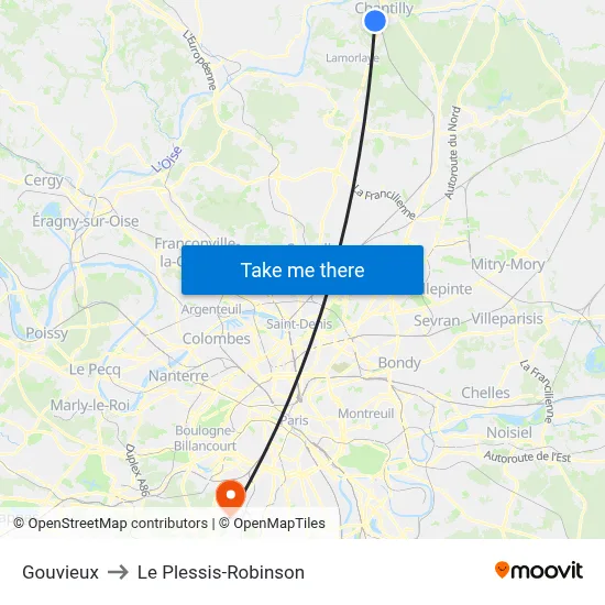 Gouvieux to Le Plessis-Robinson map