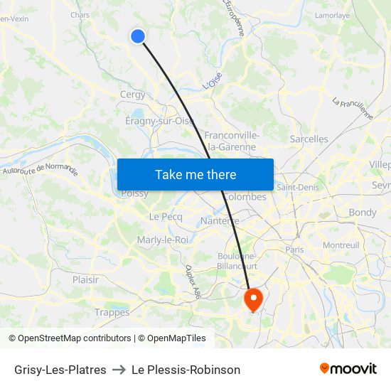 Grisy-Les-Platres to Le Plessis-Robinson map