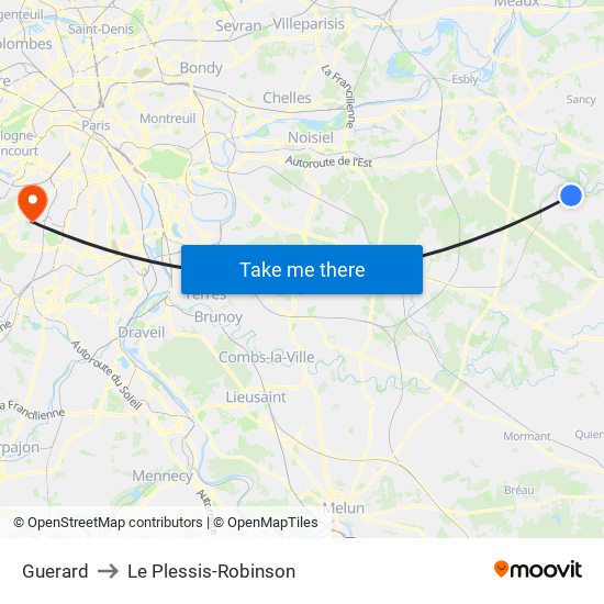 Guerard to Le Plessis-Robinson map
