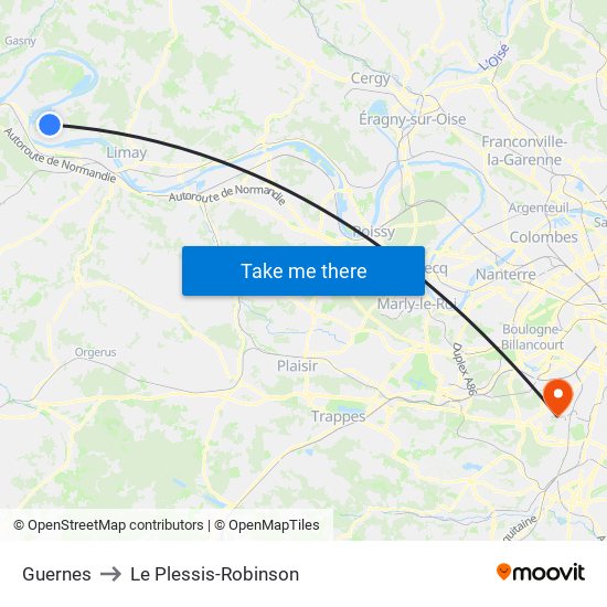 Guernes to Le Plessis-Robinson map